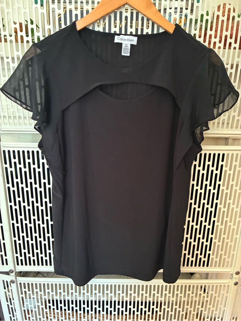 Calvin Klein Black Short Flutter Sleeve Top